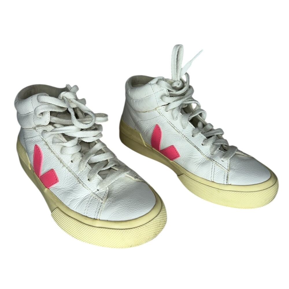 Veja Minotaur Women's High Top Leather White and Pink Sneakers Shoes Size 5 - Picture 3 of 12